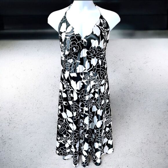 A. P. N. Y NEW Plus Size Sheer Floral Tie Neck Halter Tea Length Dress Size 20W - Picture 1 of 11